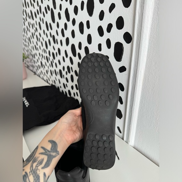 CHANEL Women's Black Leather Suede Long Tongue Sneakers - Picture 10 of 12